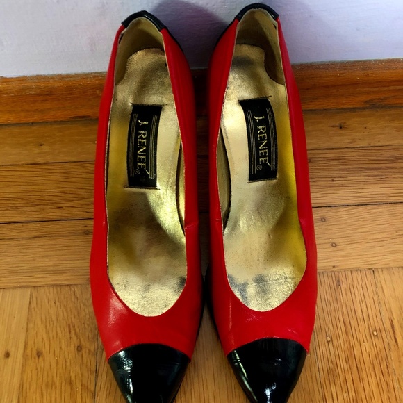BEAUTIFUL J. RENEE RED & BLACK LEATHER/PATENT PUMPS-NEW HEEL TIPS, SIZE: 7 1/2 - Picture 1 of 8